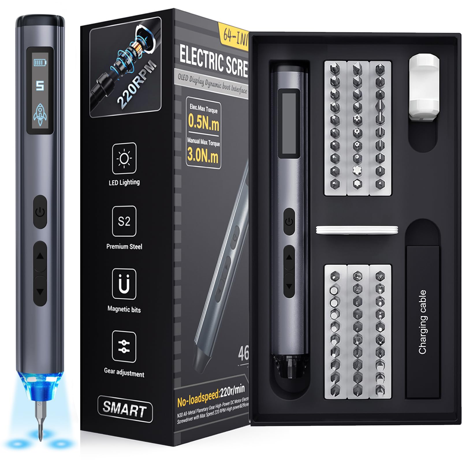 TOOLTOOL Mini Electric Screwdriver 64 in 1, Precision Small Screwdriver Set with 5 Torque…