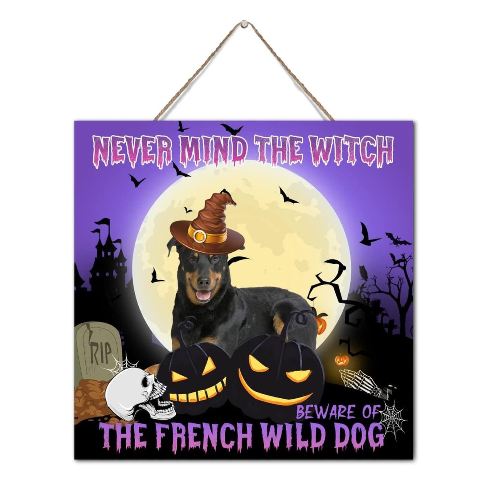 Plaque bois citrouille effrayante et message humour noir 30cm