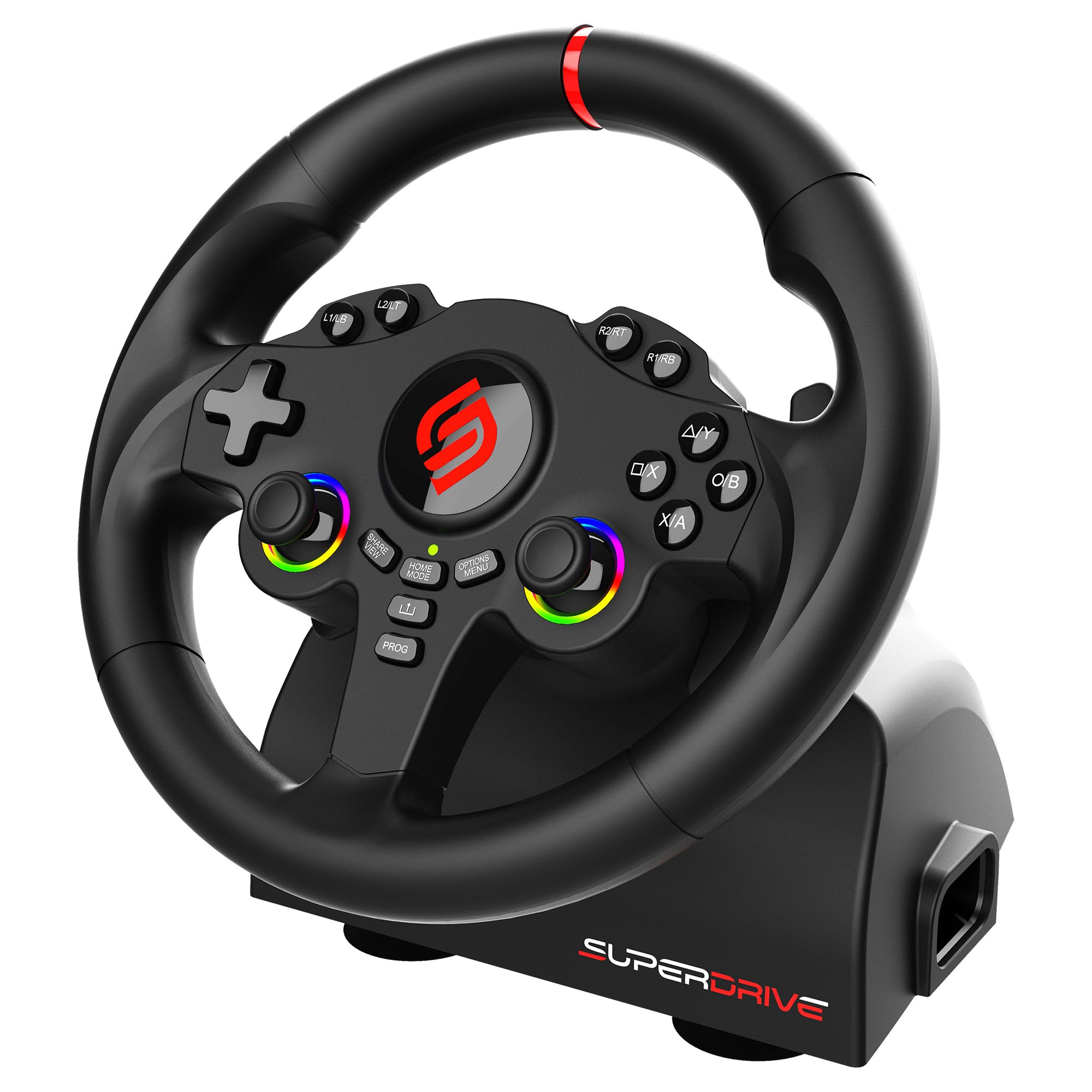 Subsonic - Volant Superdrive 220RS - Switch 2/Switch, PS4, PC, Xbox - Noir | Volant de Course Double Joysticks pour GTA 6 - LED - Vibrations - Diamètre 22 cm, Rotation 180° - Livré avec Pédales