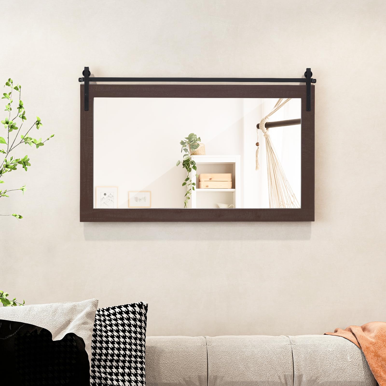 LIFEZEAL Specchio da Parete Rettangolare, Cornice in Legno Massello, Antisplosione, Decorativo, Ingresso, Salotto, Camera da Letto, Bagno, Appeso a Muro, Alta Definizione, Mirror (grigio, 100x66 cm)