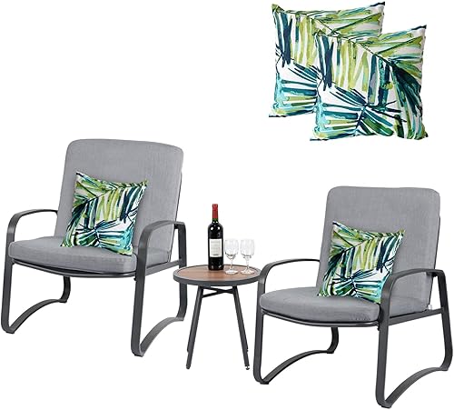 Juego de muebles bistró de 3 piezas, juego de muebles de patio de hierro para exteriores con juegos de conversación para todo tipo de clima con