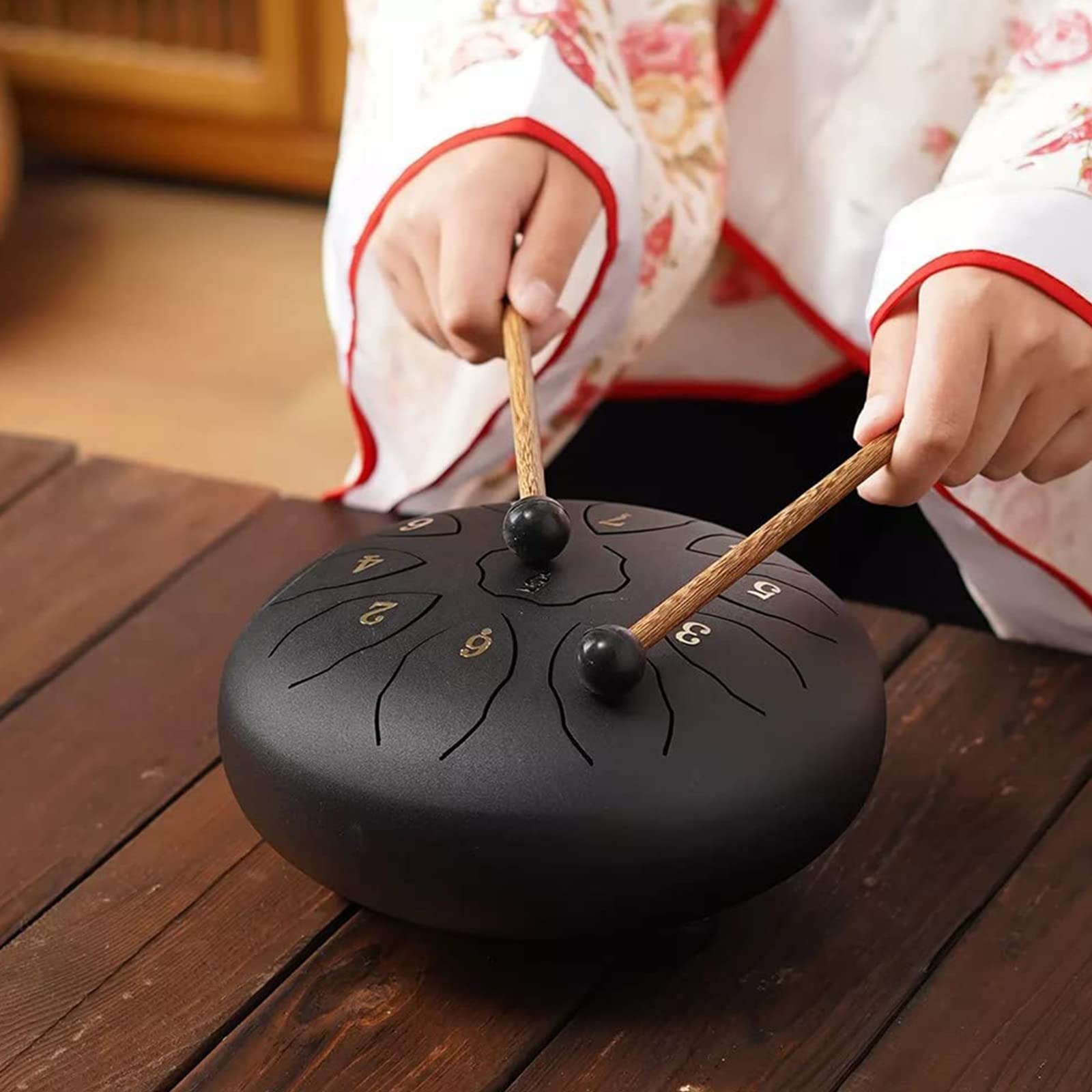 Tambor Handpan Drum De 8 Pulgadas Y 11 Tonos Tambor De Lengüeta De Acero Instrumento De Percusión Tambores De Hendidura con Bastones Y Bolsa De Viaje para Yoga Meditación