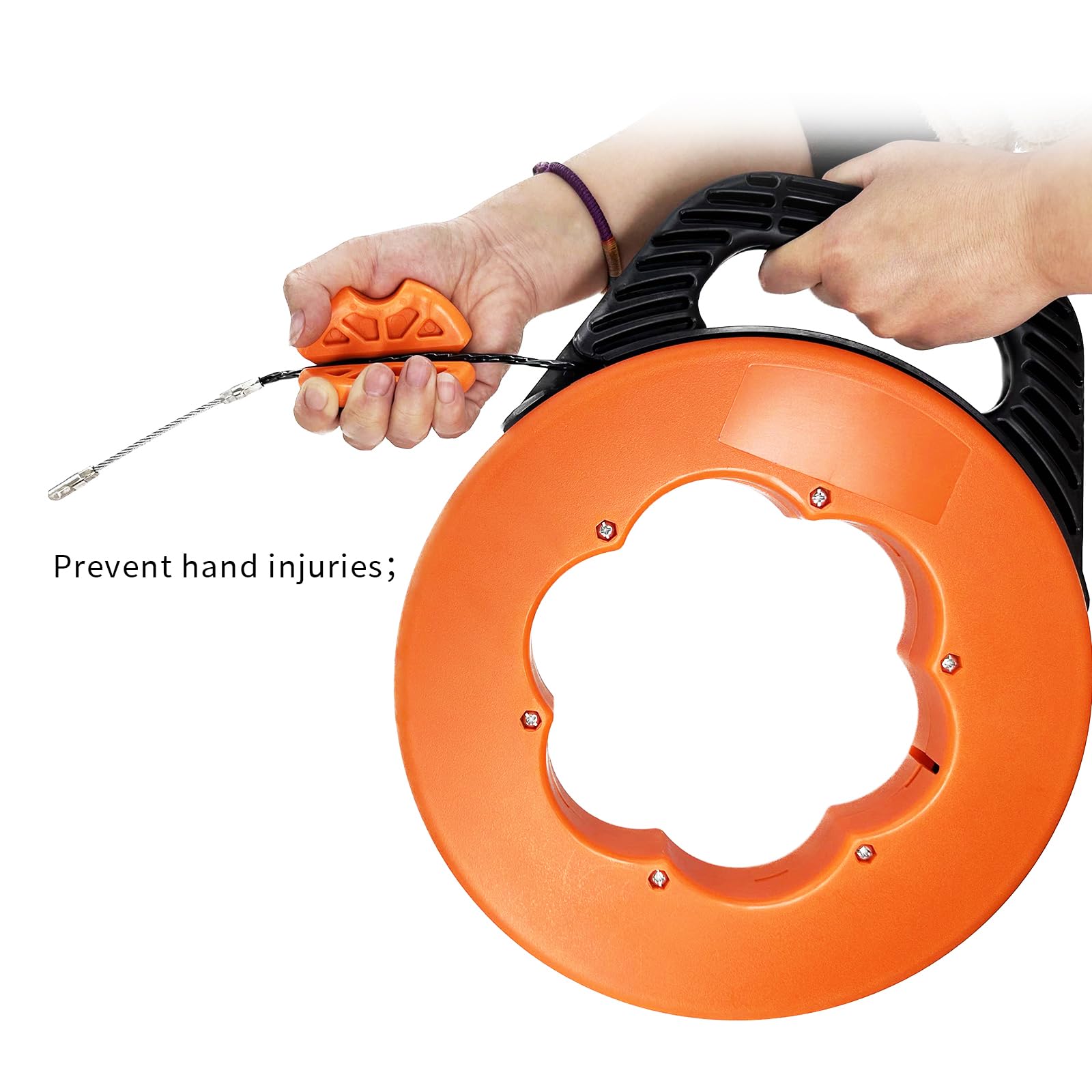 Aiguille Tire Fil 30m Flexible Spiralé Aiguille Tire Fil Avec Coque en Plastic électrique de Outil d'extraction de Câble Amélioré (Coque Orange, 30M PET Fil Noir)