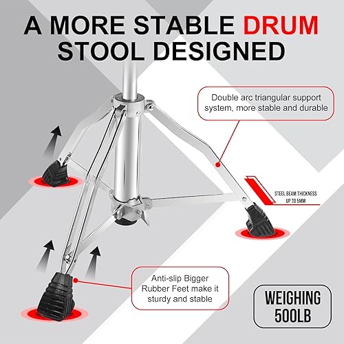 Miniatura 5 de soulmate Taburetes de tambor con altura ajustable y acolchado para asiento de tambor con baquetas de 5 A, patas antideslizantes, silla de tambor