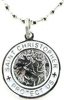 St. Christopher Surf Medal Necklace Pendant, Protector of Travel sv/wh Silver/White Small