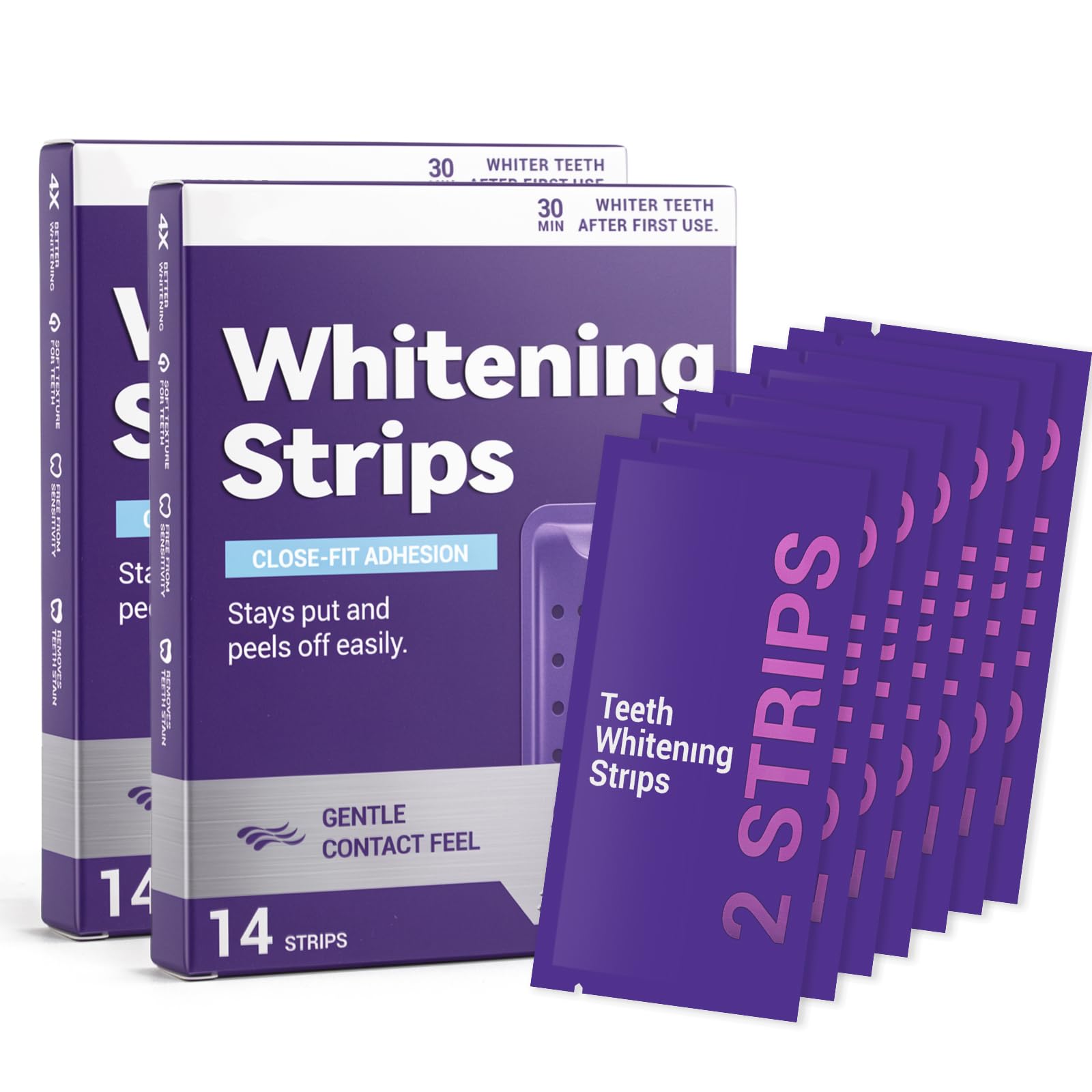 2 Box Purple Whitening Strips, Purple Teeth Whitening Strips, Removes Surface Stains, Effective Natural Shine, Enamel Safe, Portable for Daily Use - 2