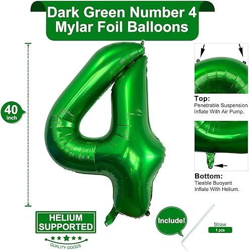 Miniatura 2 de Globo de 40 pulgadas color verde oscuro número 4 gigante, de papel de aluminio de Mylar gigante, globos de helio verde oscuro para fiestas de