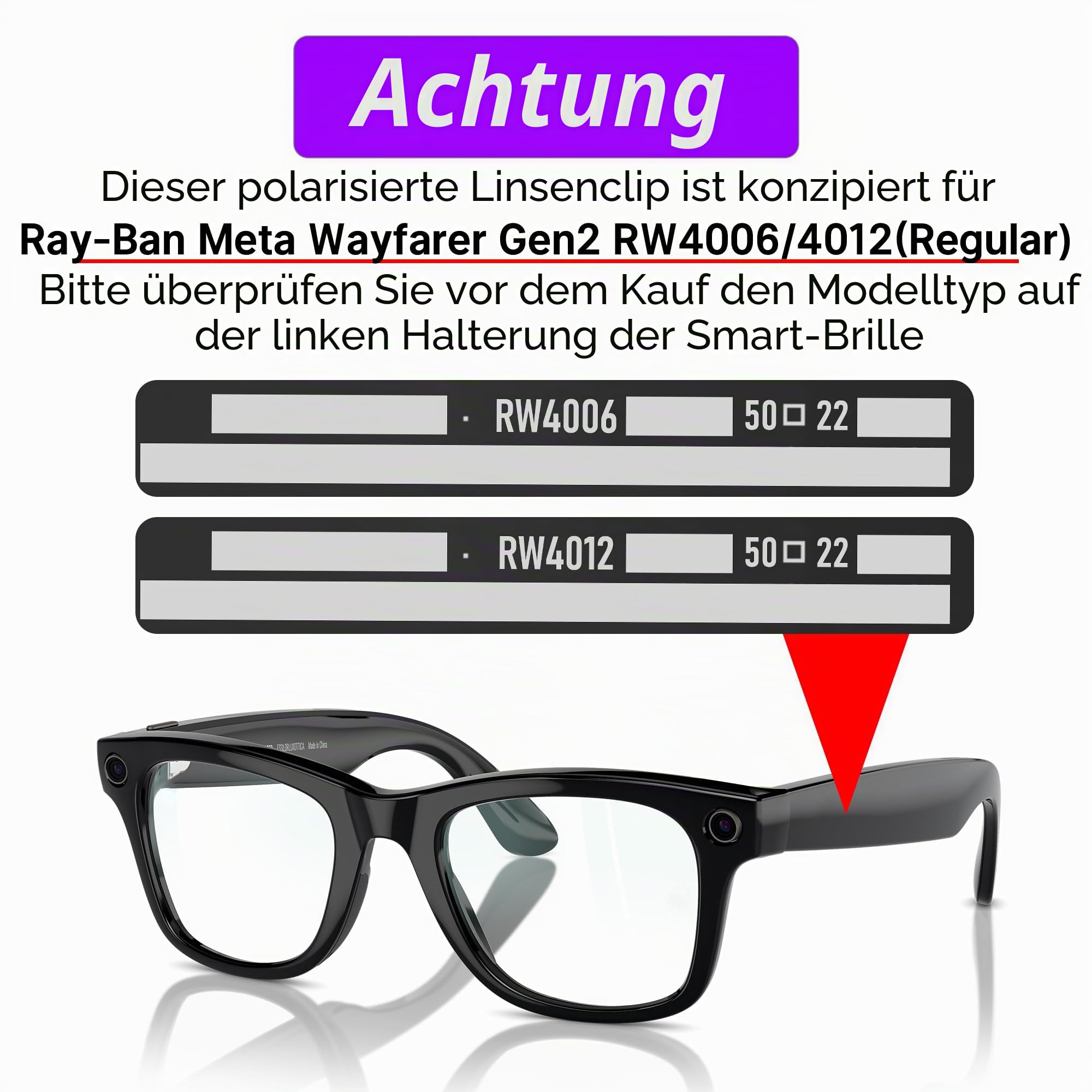 HiBloks 2 polarisierte Clips für Ray‑Ban Meta Wayfarer Gen 2 (RW4006/RW4012 Standard), Verfärbungs‑Clip für Ray‑Ban Meta Zubehör (Dunkelgrün, Schwarz)