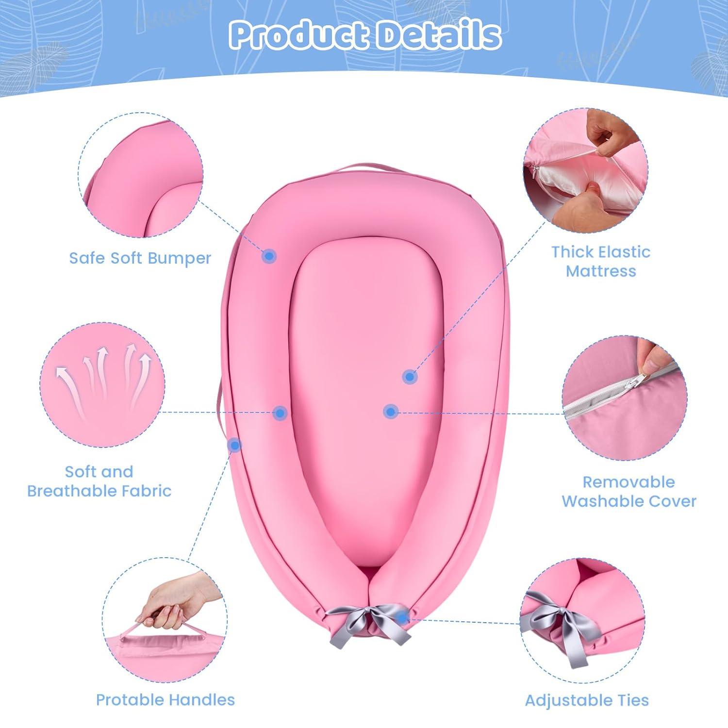 Baby Lounger, Baby Lounger for Newborn 0-24 Months, Premium Soft & Breathable Infant Lounger, Pure Cotton Baby Nest for Boys & Girls, Portable Newborn Lounger for Travel and Home. - Image 4