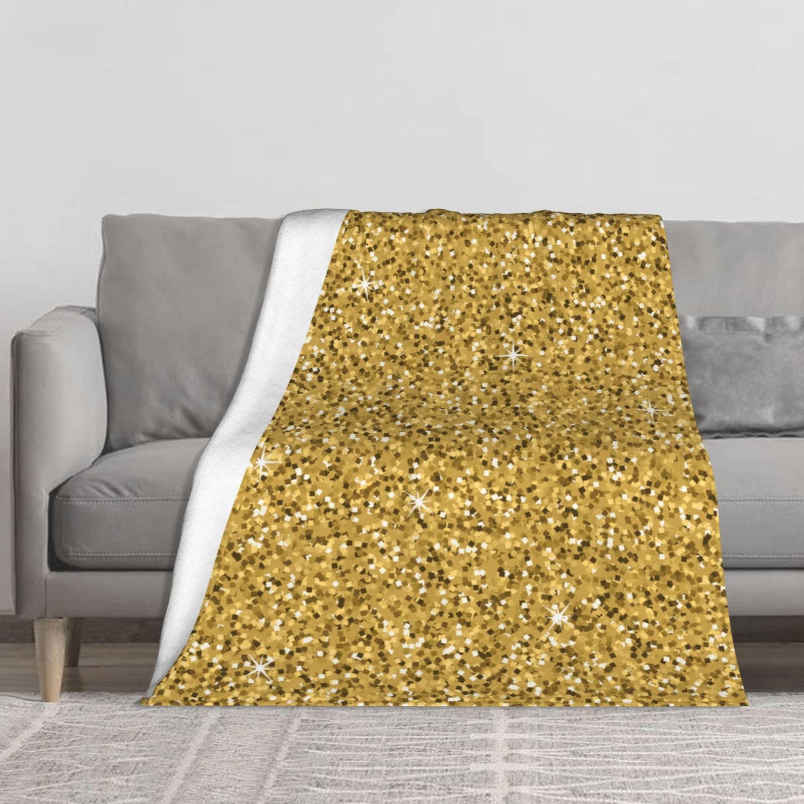 YOFIEN Seamless Gold Glitter Shimmer，60"x50" Comfy Cozy Super Soft Thick Flannel Throw Couch Blanket