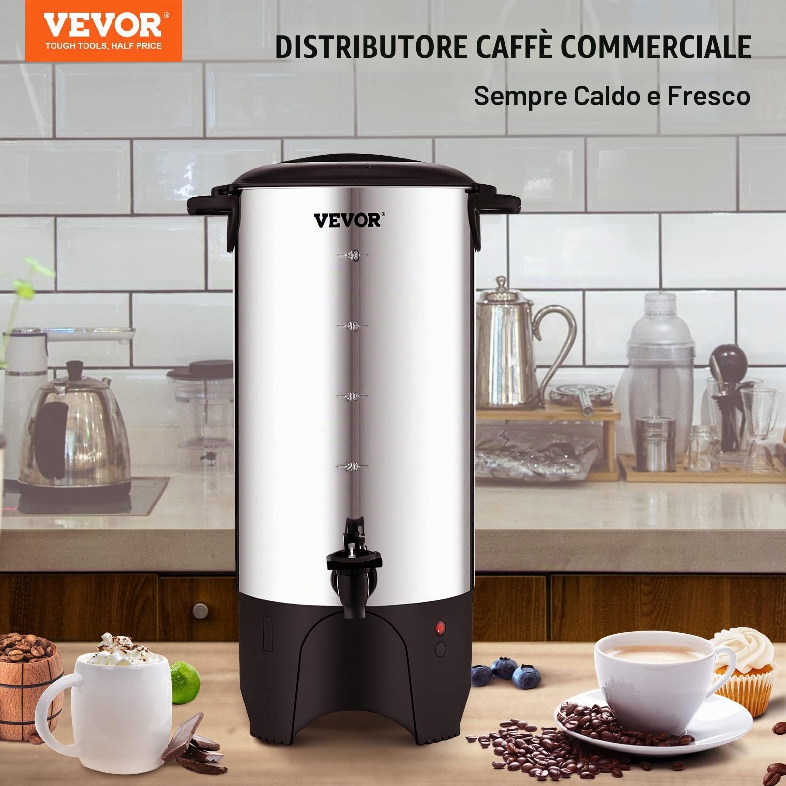 VEVOR Dispenser per Caffè Bevande Calde in Acciaio Inossidabile 1000W per Hotel Bar Buffet Cavo Staccabile, Bollitore Distributore per Caffè Tè Bevande Calde Elettrico Commerciale in Acciaio Inox