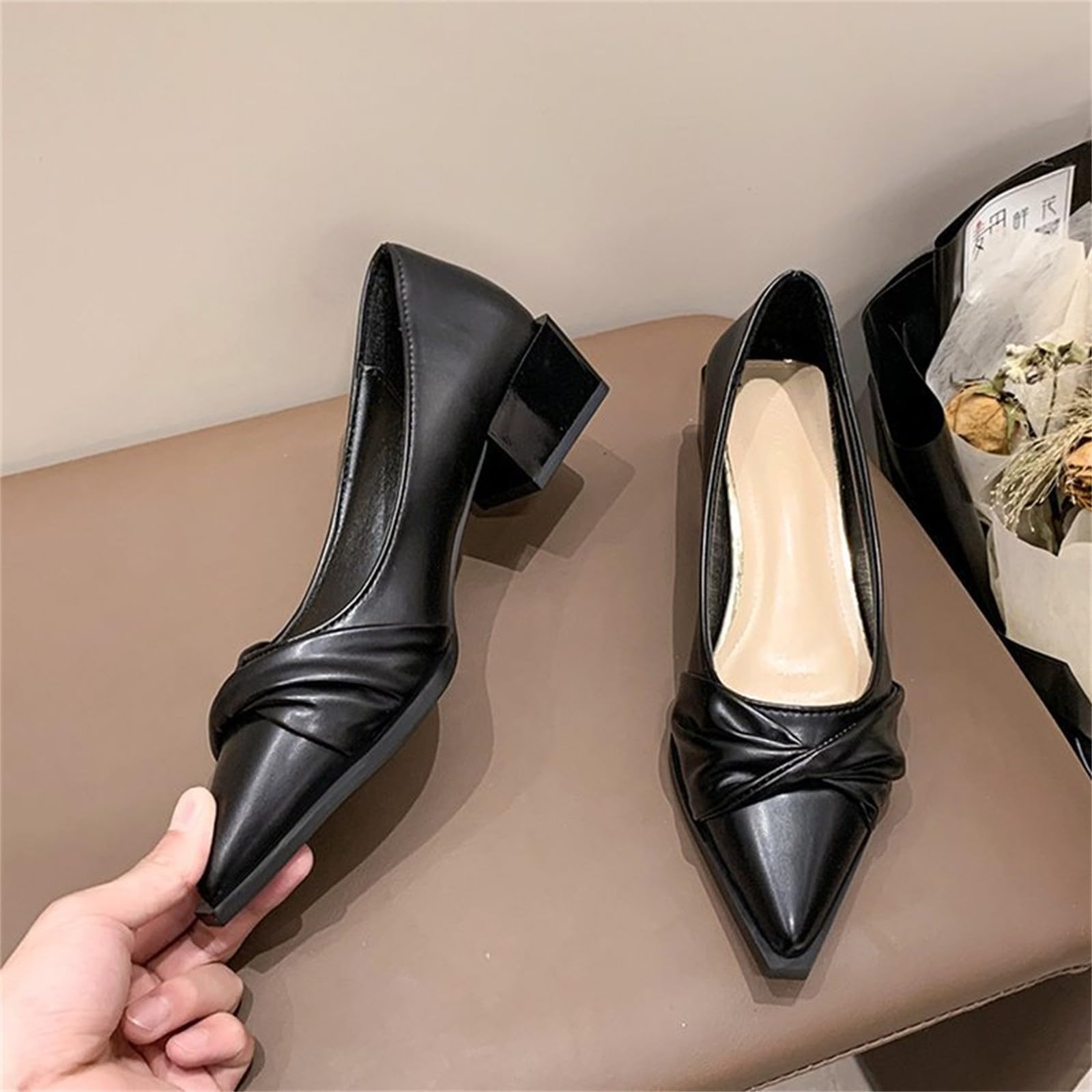 Scarpe da donna con tacco a blocco, eleganti e con punta | Scarpe basse e alte, sandali chiusi con tacco, in pelle, scarpe da lavoro, scarpe da sera