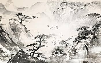 水墨画 風景画 木製フレーム付き　＊サイズ表記更新 水墨画 風景画 木製フレーム付き ＊サイズ表記更新