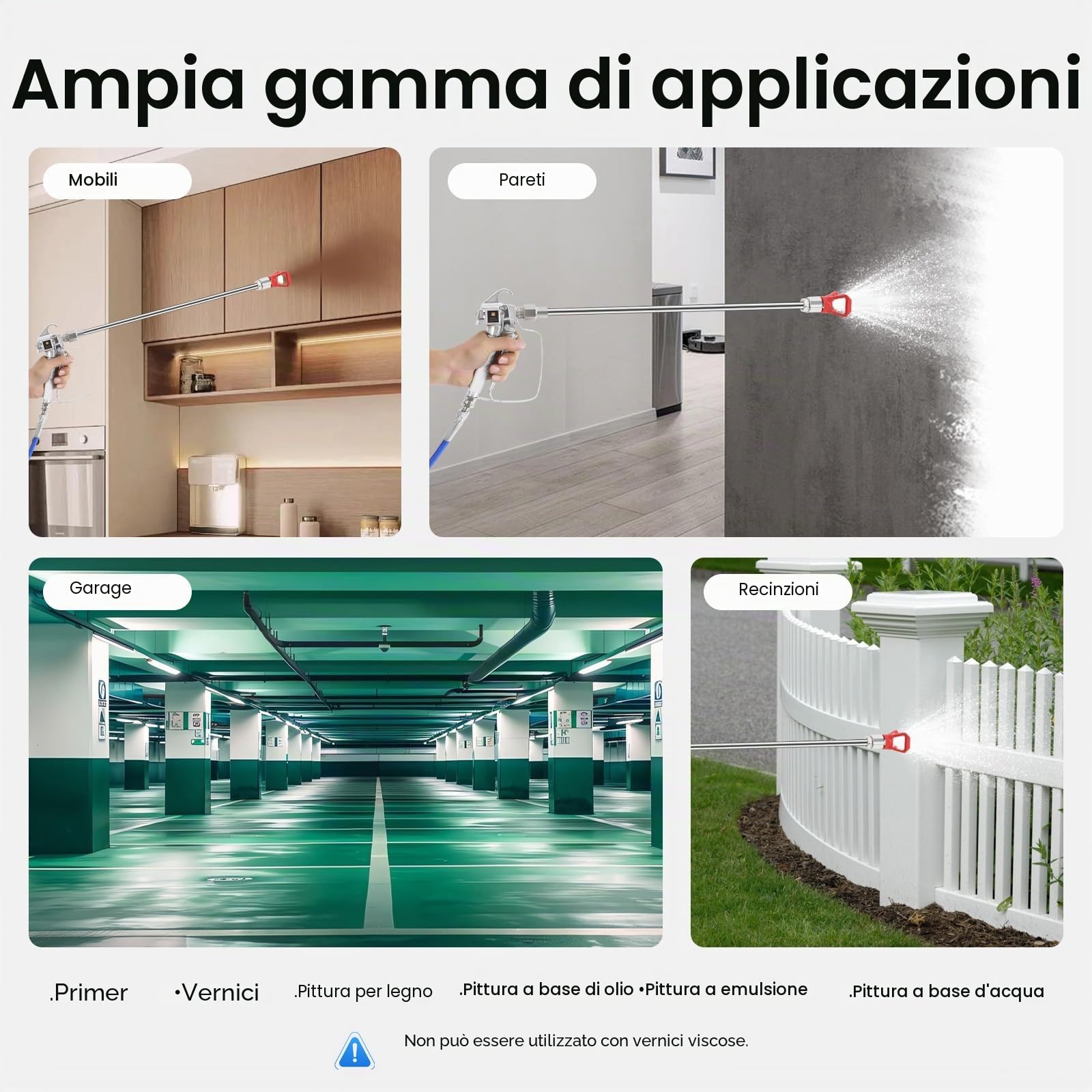 Airless, 2200 W, sistema di verniciatura a spruzzo, 2,5 l/min, 3000 PSI, dispositivo airless ad alta pressione, 30 cm di larghezza, con ugello e asta di prolunga