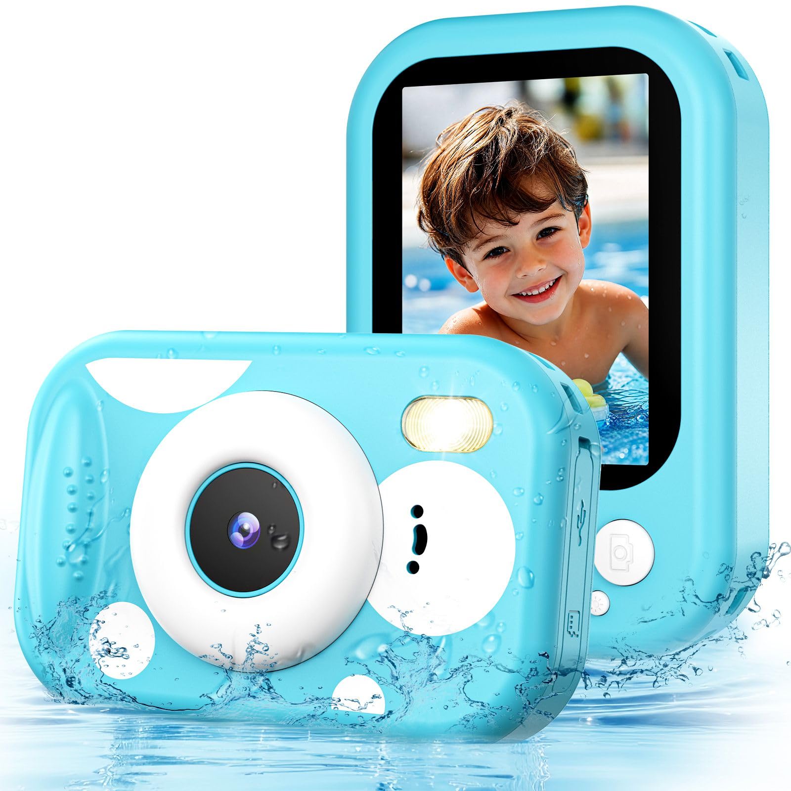 CHAKEYAKE Unterwasserkamera, IP67 10M/32.8FT Kinderkamera 1080P wasserdichte Digitalkamera mit 2.4" HD Bildschirm, 10X Digitalzoom, SD Karte, Geschenk für Jungen und Mädchen 3–12 Jahre, Blue