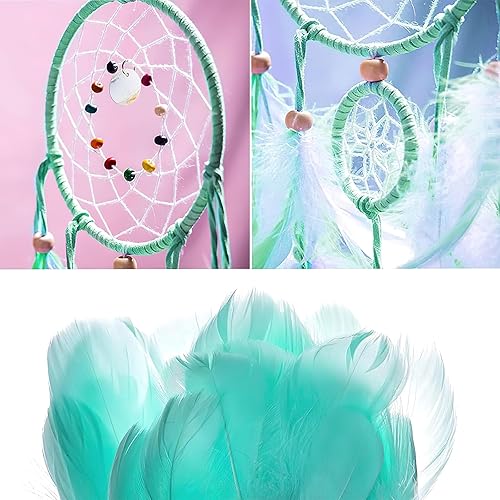 Miniatura 4 de BigOtters Kit de anillos atrapasueños, bricolaje atrapasueños para niños, hecho a mano, red circular de plumas nativos americanos para guardería,