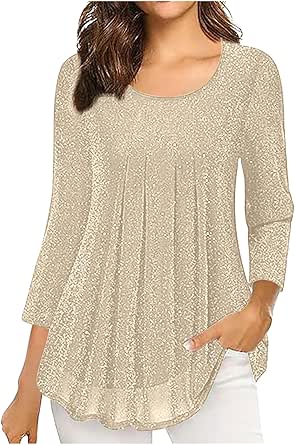 Long Sleeve Shirts for Women Dressy Pleated Layered Shirt