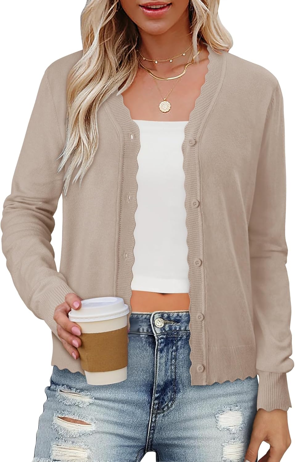 onlypuff Cardigan for Women Dressy Button Down Sweaters Work Cardigans Trendy Clothes Long Sleeve Knit