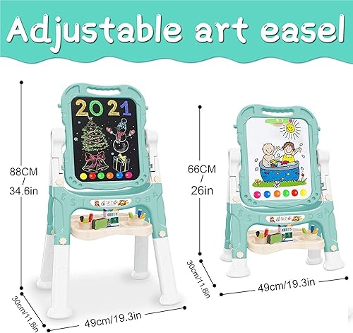 Miniatura 2 de Caballete para niños, caballete giratorio de doble cara para niños, caballete de arte ajustable de pie con accesorios de pintura para niños pequeños