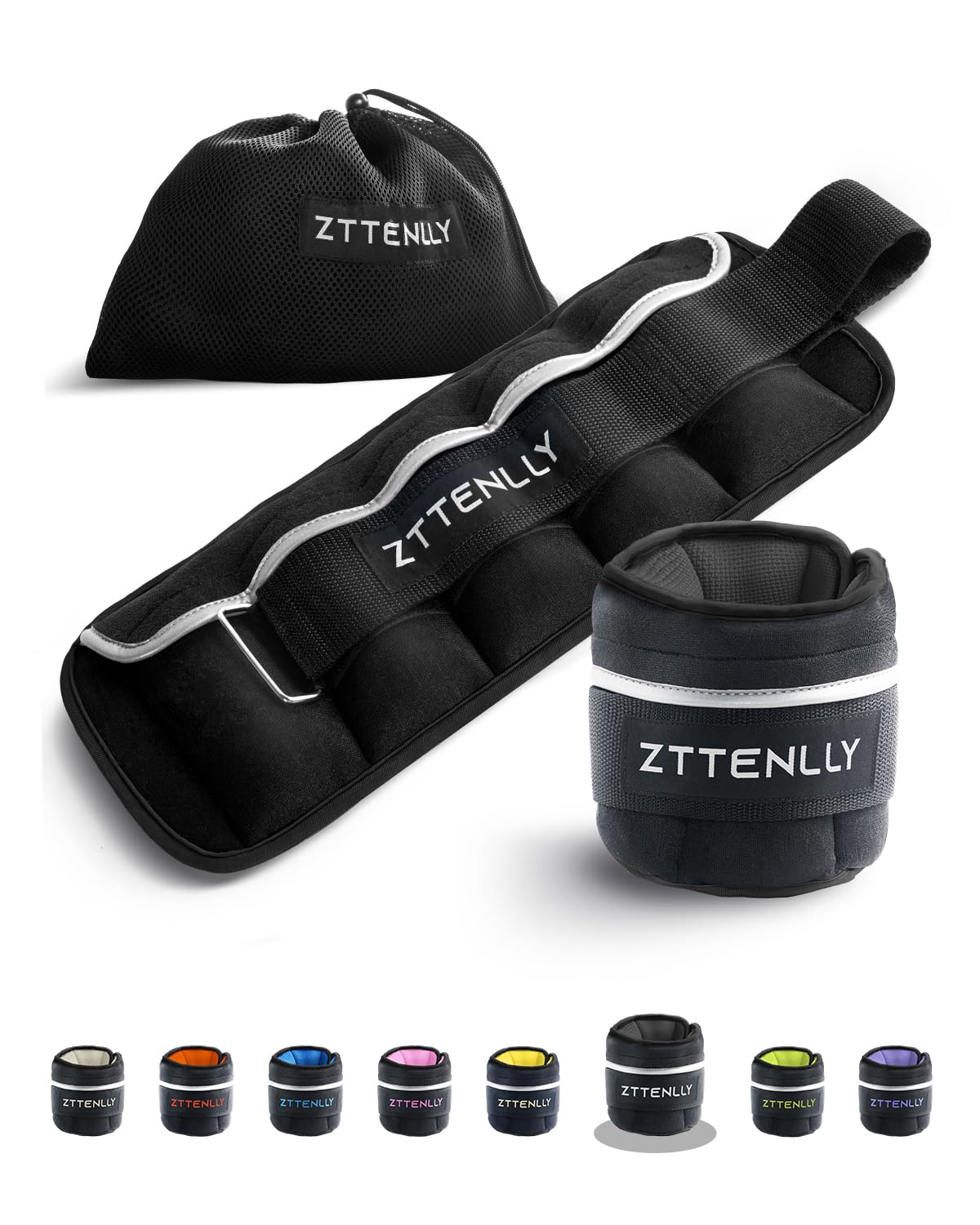 ZTTENLLY Adjustable Ankle Weights 1 To 2/5/10/20 LBS Pair with Carry Bag - Breathable Fabrics, Reflective Trim - Strength Training Leg Wrist Arm Ankle Walking Weights Sets for Women Men Kids…