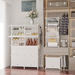 AWTATOS Raquette de chaussures, 8 Armoire de rangement de chaussures Tier avec porte, blanc 32 Tablettes de l'organisateur de chaussures pour le placard Hallway Chambre Entrée