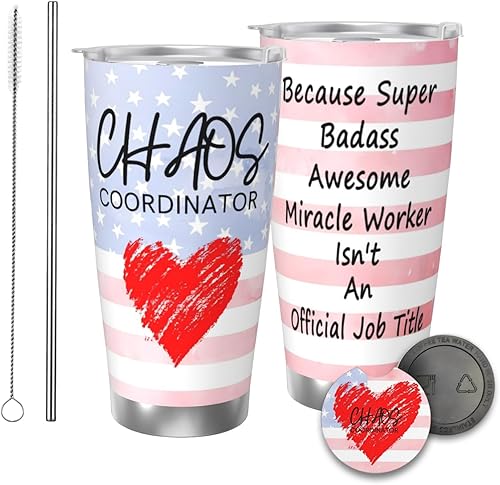 Chaos Coordinator - Vaso de viaje aislado de acero inoxidable de 20 onzas con portavasos y tapa, divertidas tazas de café de oficina, regalo