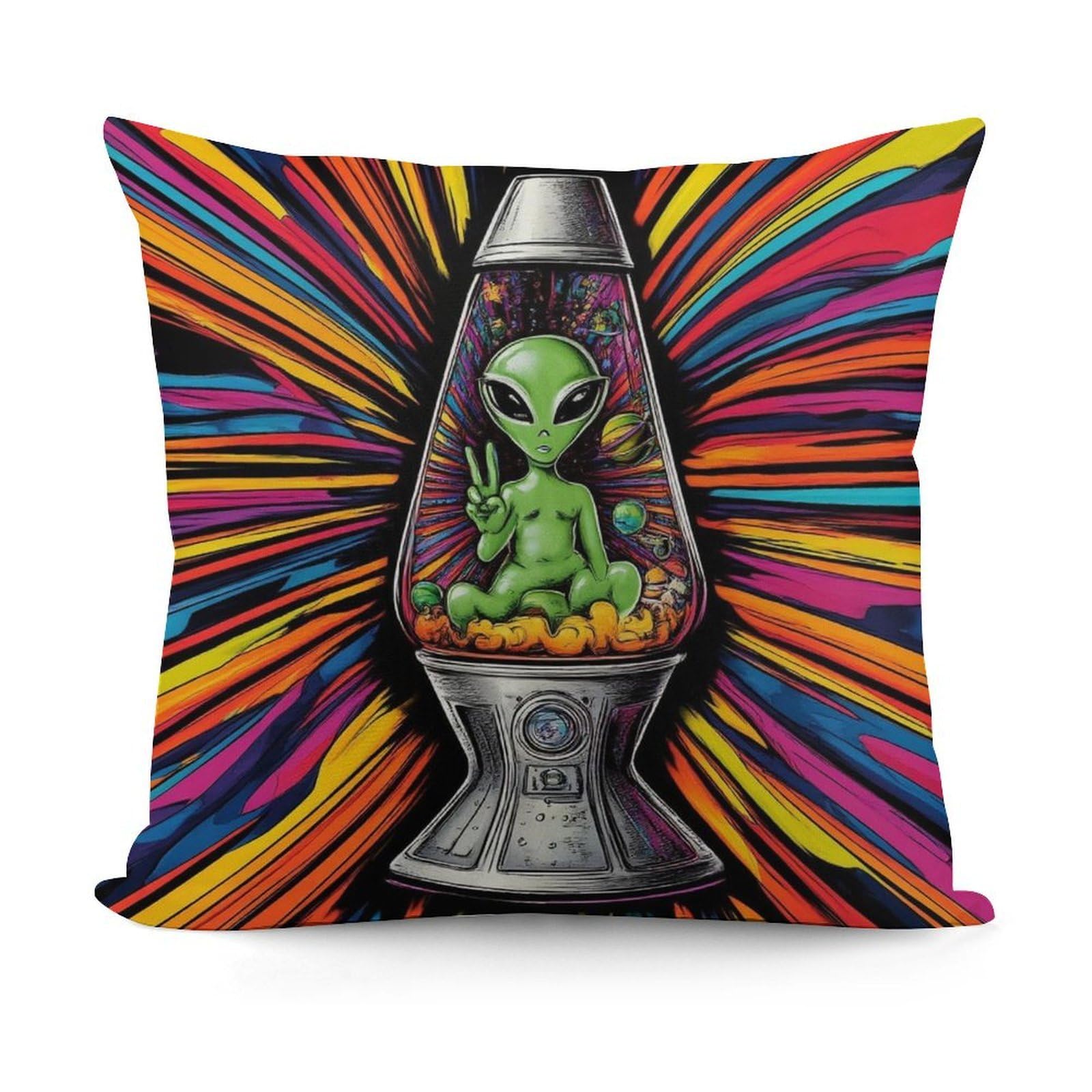 Smazdfxx Picture(709) Soft Trippy Tie Dye Alien Plush Pillow Covers Decorative Pillow Cases For Bed Sofa Living Room Home Decor
