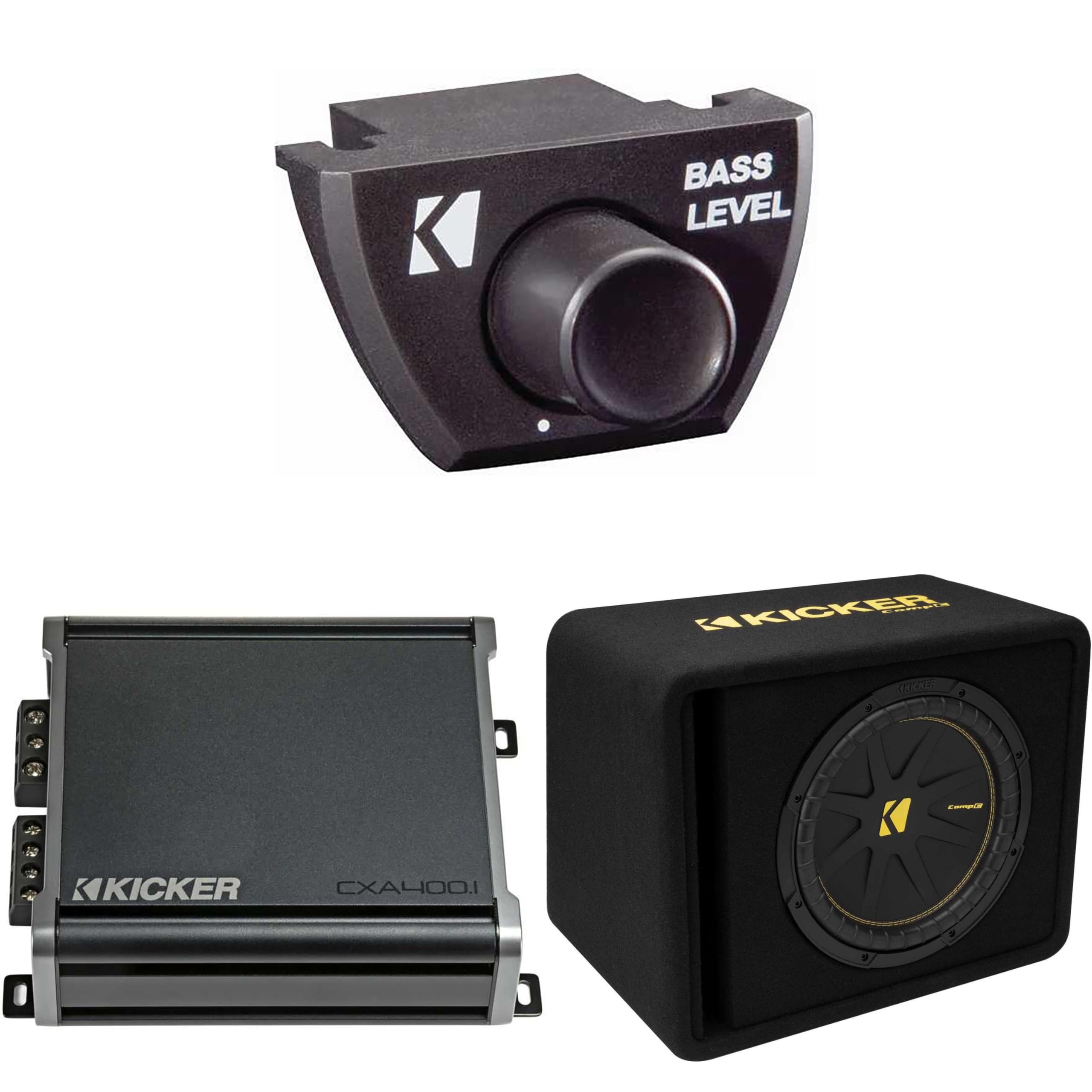 Kicker 12 Inch Comp Bass Package 50VCWC122 with CXA4001, Bass Knob Bundle