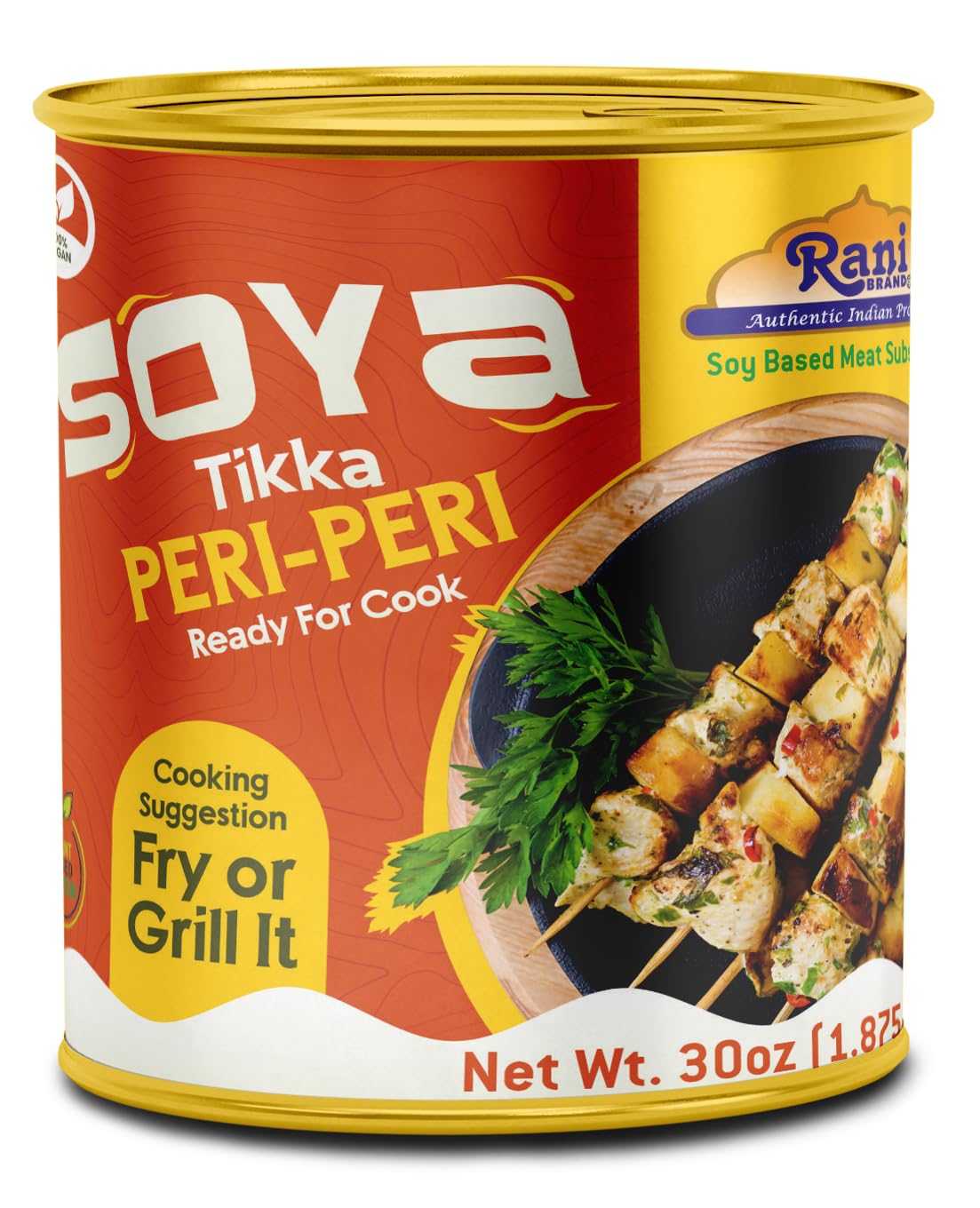 Rani Soya Tikka Peri-Peri 30oz (1.875lbs) 850g Ready for Cook ~ Easy Open Lid | All Natural | Vegan | No Colors | NON-GMO | Kosher | Indian Origin | Soy Based Meat Substitute