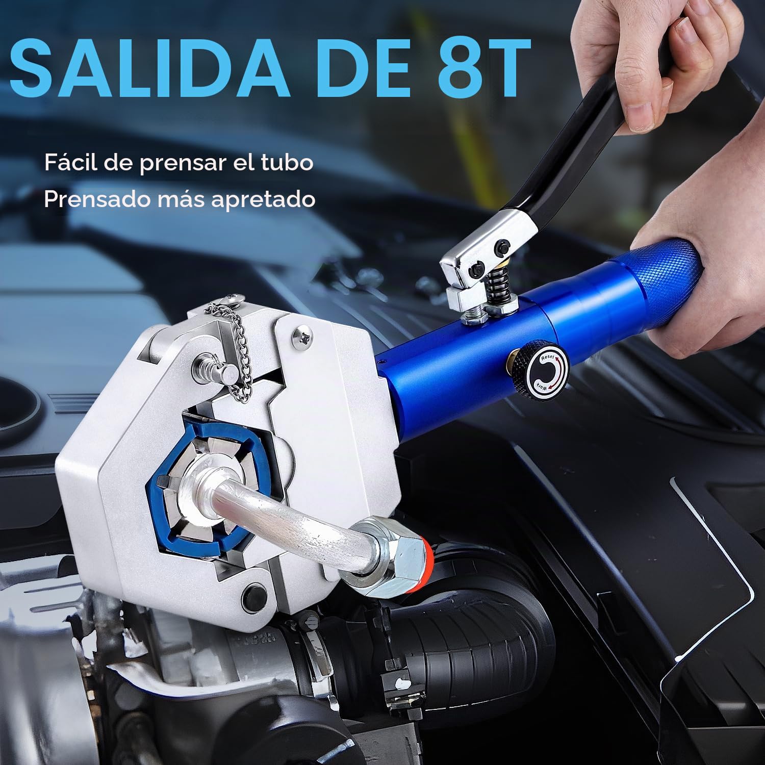 Bonvoisin Crimpadora de Manguera Hidráulica A/C, Rango de Mangueras de 3/8"- 7/8", 7 Juegos de Moldes, con Cortador de Tuberías, para Reparar Tuberías de Aire Acondicionado