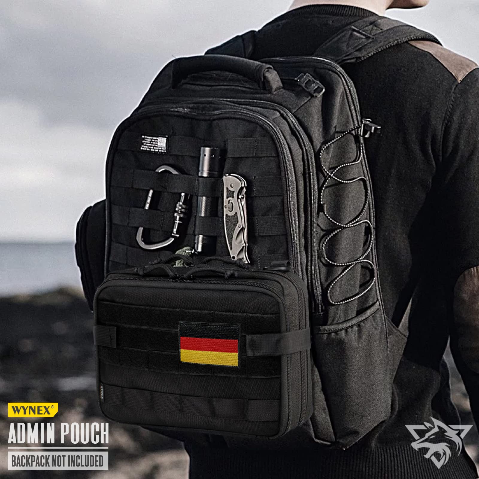 WYNEX Tactical Large Admin Pouch im Double Layer Design, Molle EDC EMT Utility Pouch mit Map Sleeve Modulare Tool Pouch Große Kapazität Flag Patch inklusive