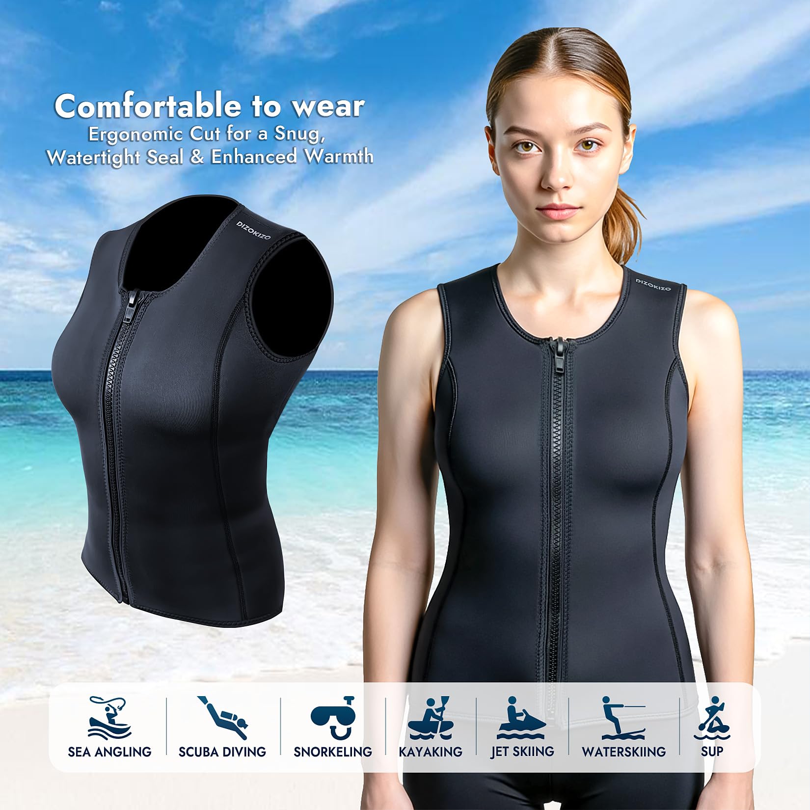 Combinaisons pour Hommes et Femmes, Gilet sans Manches en néoprène 3 mm, Veste de plongée sous-Marine, Kayak, Surf