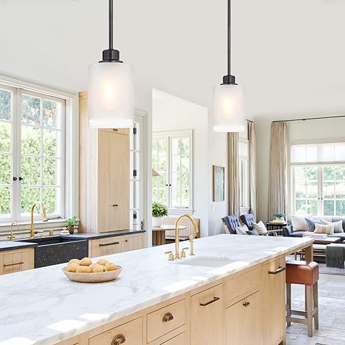 Miniatura 6 de Paquete de 3 lámparas de techo colgantes de isla de cocina industrial de granja con acabado negro para dormitorio, pasillo, comedor, entrada sobre