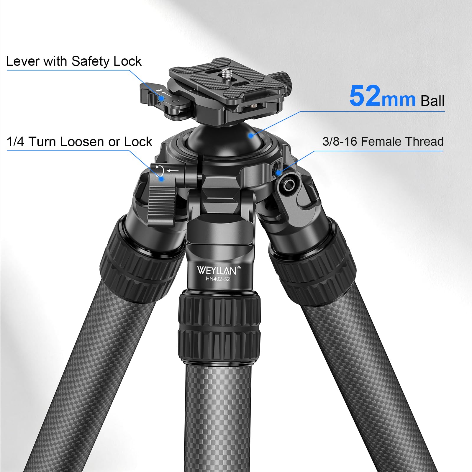 WEYLLAN HN402K statyw węglowy, odwrócone nogi z głowicą kulową 52 mm