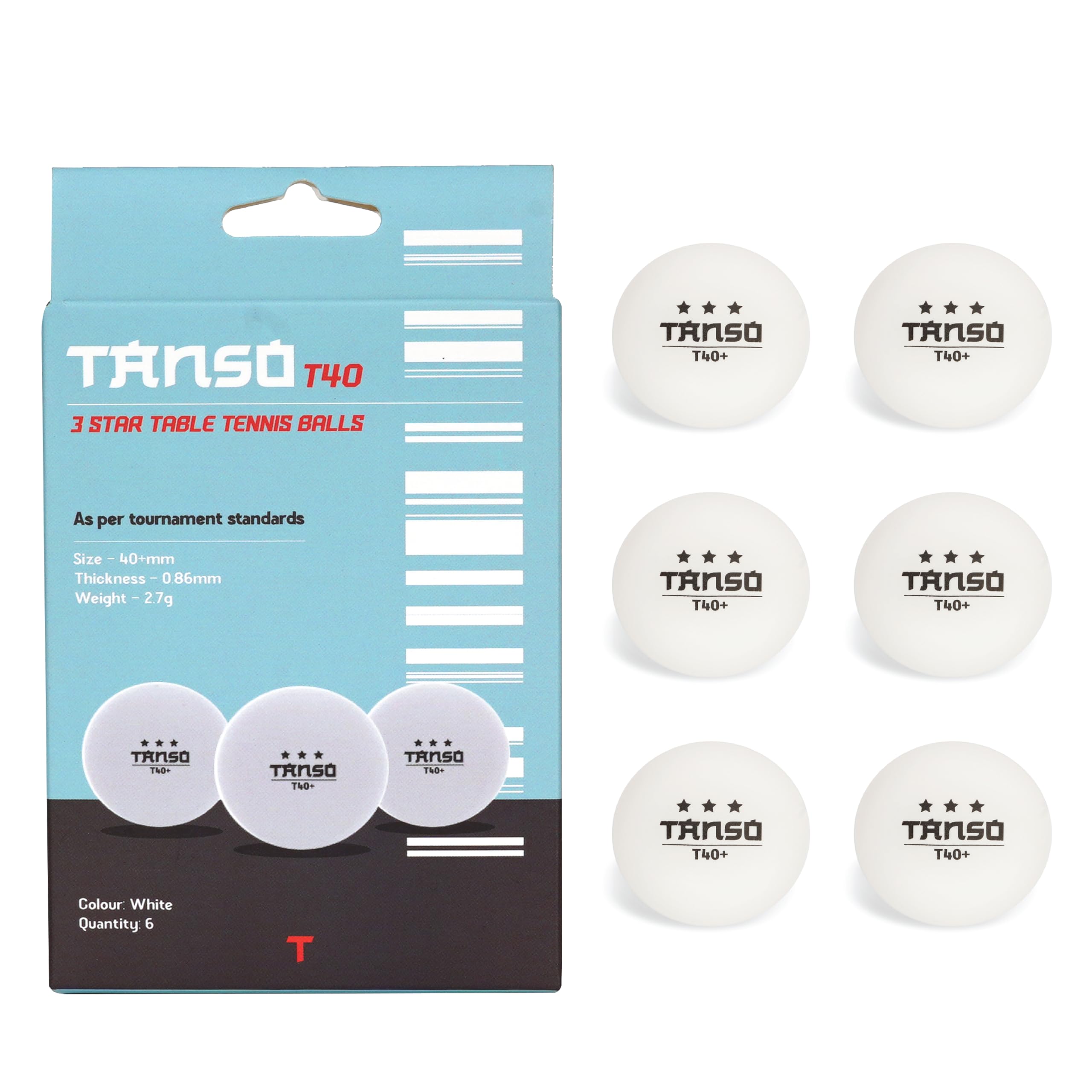 Tanso T40 3 Star Table Tennis Balls High Performance TT Balls (40+ mm TT Balls for Professional, 3 Star ABS Plastic Table Tennis Ball White 6 Pcs, Extremely Durable 3Star Ping Pong Ball)
