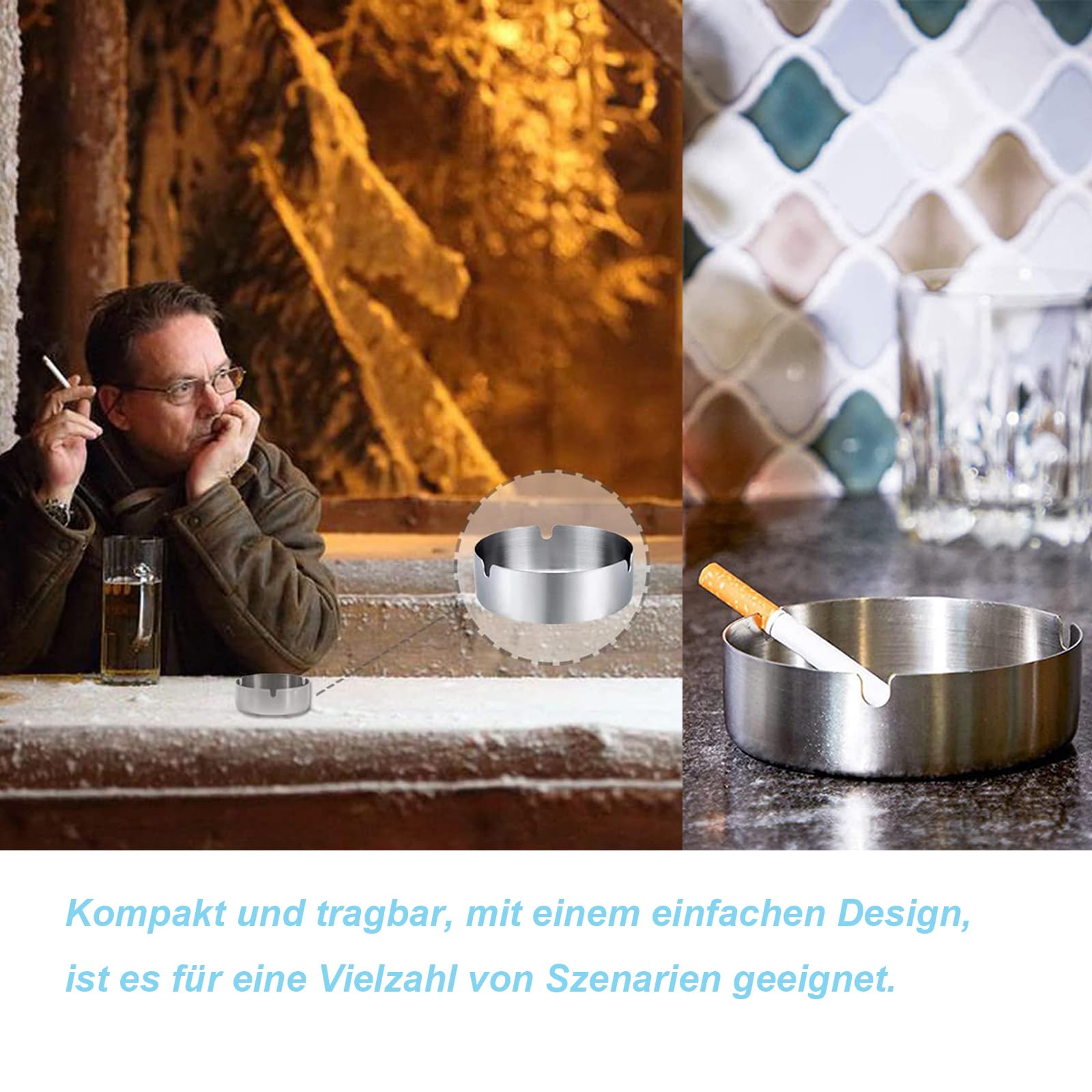 Posacenere Moderno in Acciaio Inox, 16 Pezzi Rotondi 8cm/3,1in da Tavolo e Balcone, Circolare per Interni ed Esterni