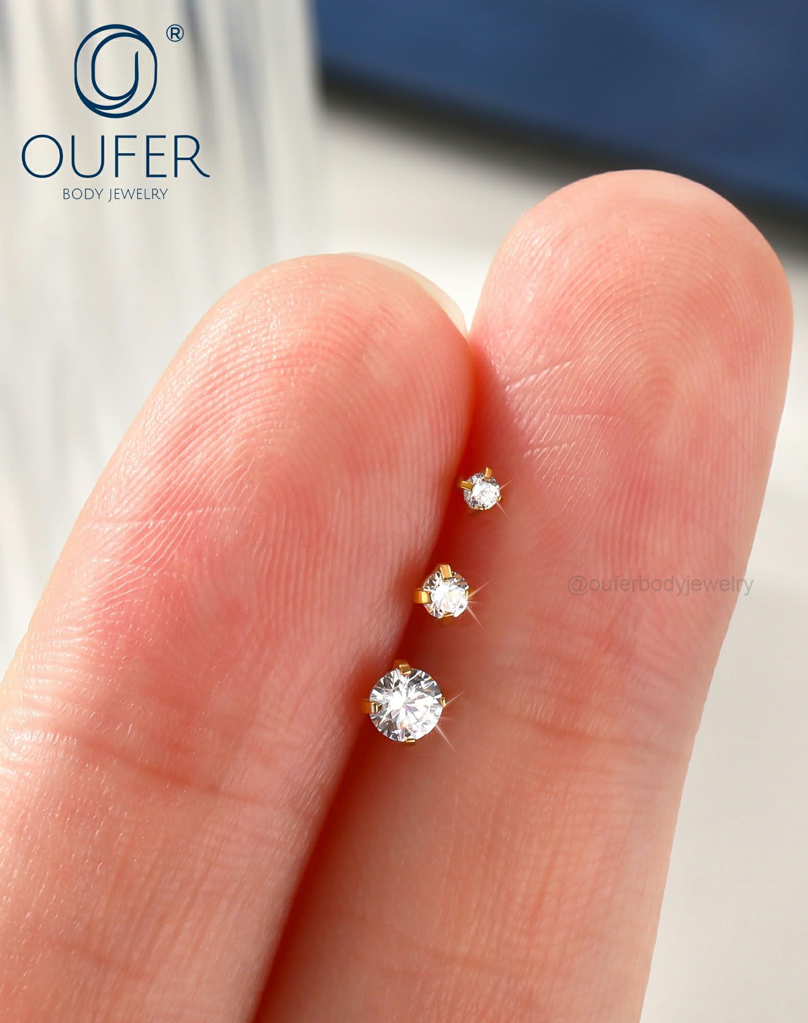 OUFER Body Piercing Nose Studs: 5PCS 20G Titanium Nose Bar L Shaped Nose Rings, 6 mm Gold Nostril Piercing Jewelry Cubic Diamond Thin Body Jewellery for Women — view 7
