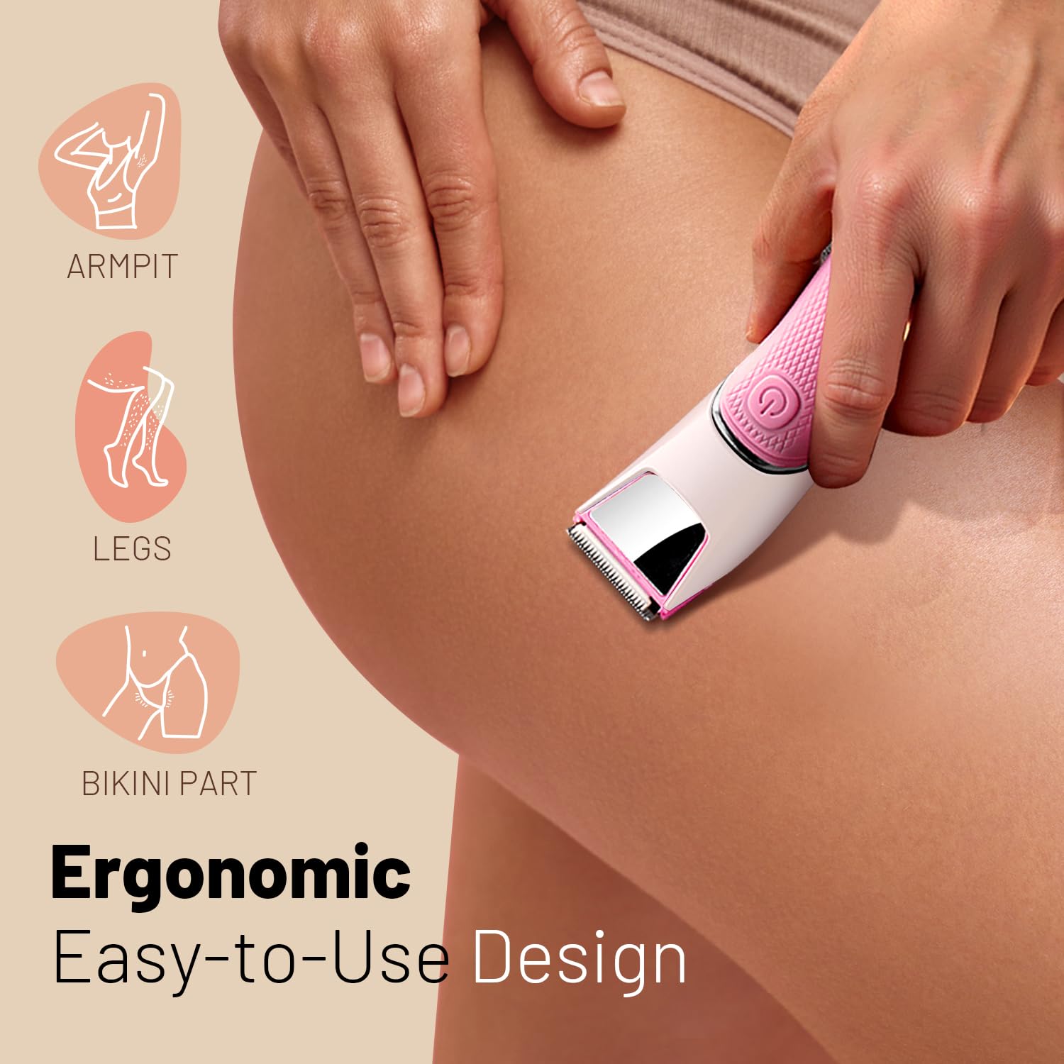 Recortadora de bikini recargable para mujer: peluquería corporal con espejo y luz LED para viajes en la ducha, afeitadora de pelo púbico impermeable IPX7, cuchillas de cerámica, afeitadora eléctrica