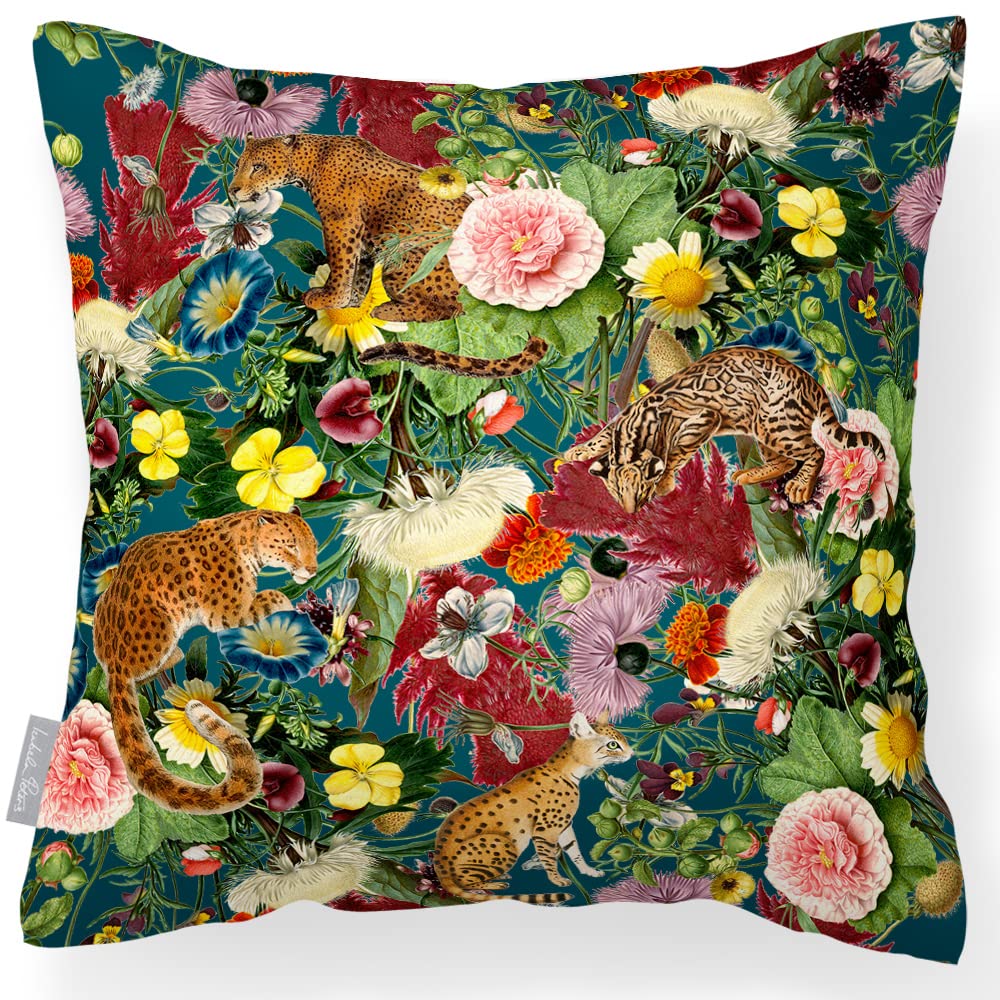 Izabela Peters Teal Outdoor Cushions Waterproof, 43 Cm, Filled Outdoor Cushion, Junglescape - Garden Furniture Cushions