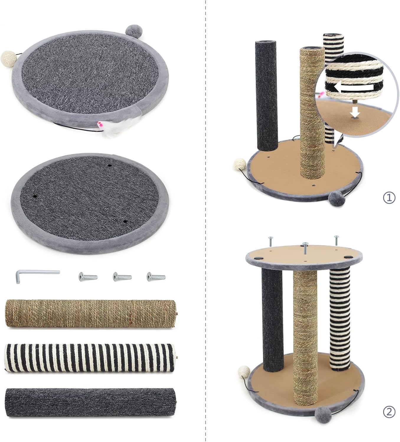 SONGWAY Cat Scratching Post Tree - Cat Tree with 3 Scratching Poles and Dangling Balls, Carpeted Base and Perch, Interactive Scratcher Toy for Indoor Cats Kittens, Grey 8 713mFD4VXjL. AC SL1500