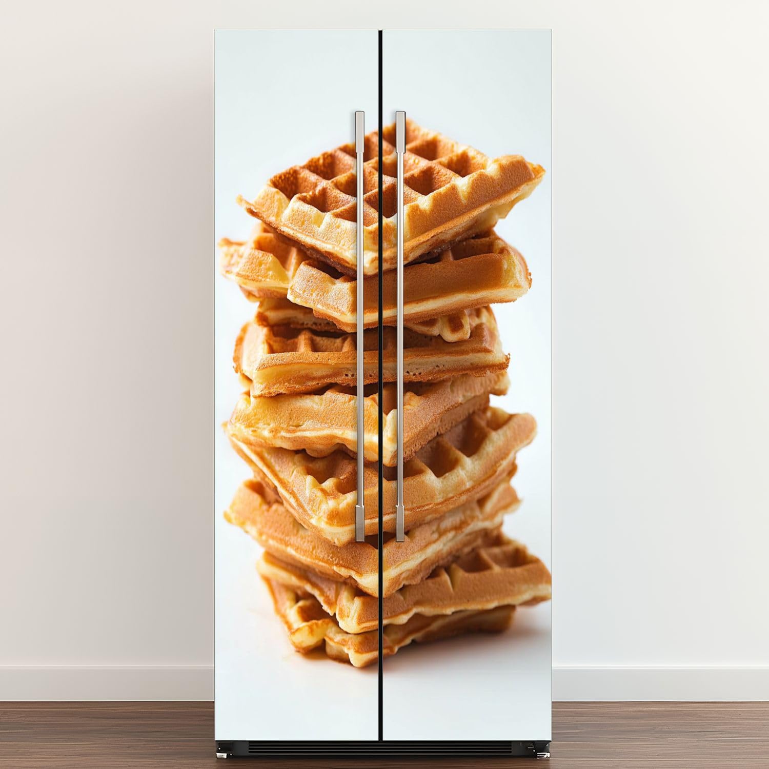 Self Adhesive Vinyl Refrigerator Wrap Stack Multiple Waffles White Door Mural Sticker Peel and Stick Removable Door Cover Fridge Wrap Decal for