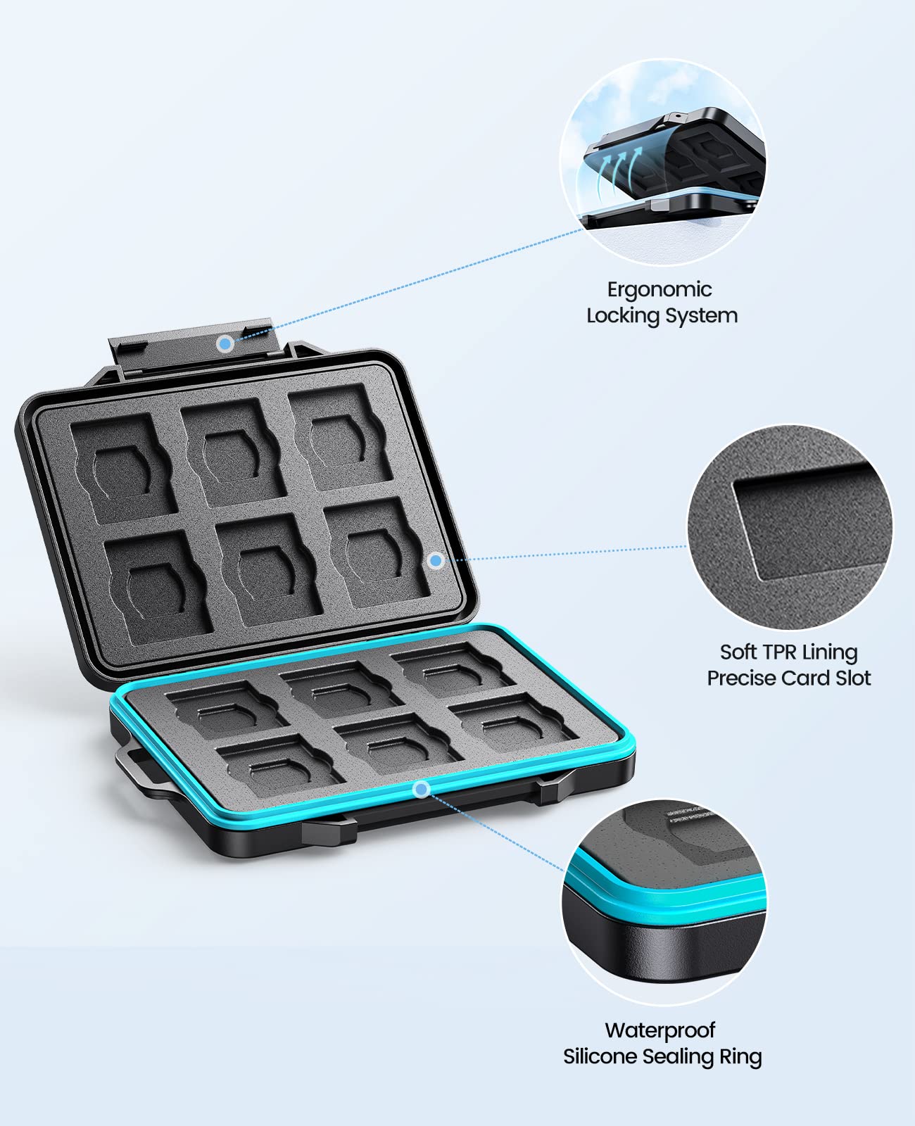 Etui ochronne na karty pamięci ORICO SD Memory Card Case na 12 kart SD i 12 kart TF, etui na karty pamięci, wodoszczelne i pyłoszczelne, z karabińczykiem i naklejką (PHCD-3)
