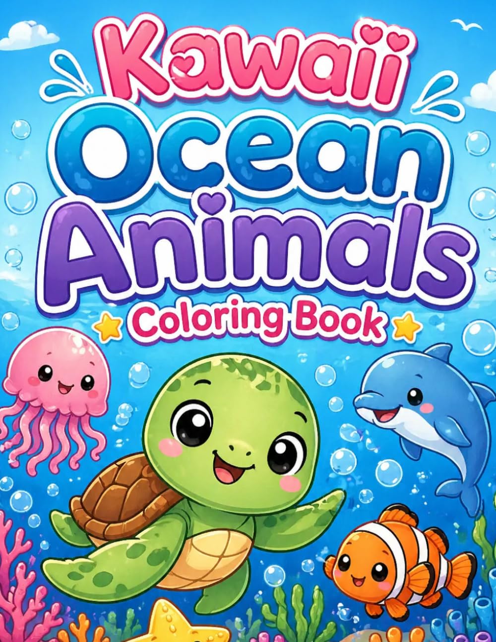 Kawaii Ocean Animals Coloring Book: Cute Chibi Sea Creatures, Adorable Underwater Friends, and Sweet Marine Designs for Kids and Adults