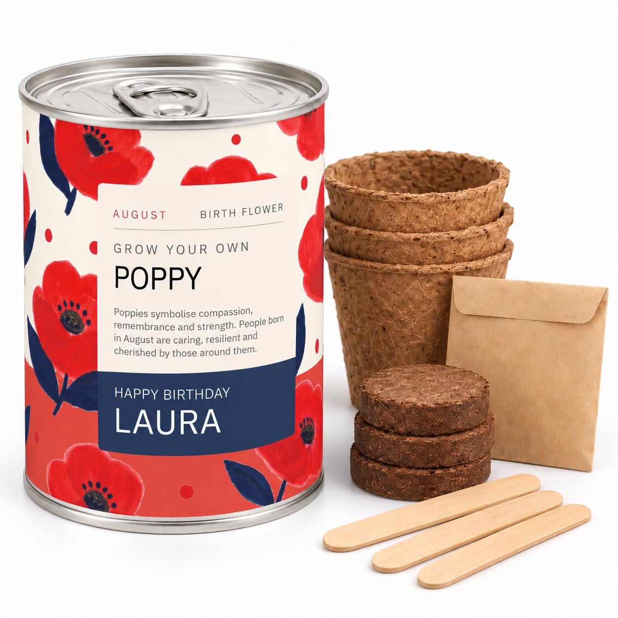 August Birth Flower By Blooming Lovely, Grow Your Own Poppy Gift Tin — image 1