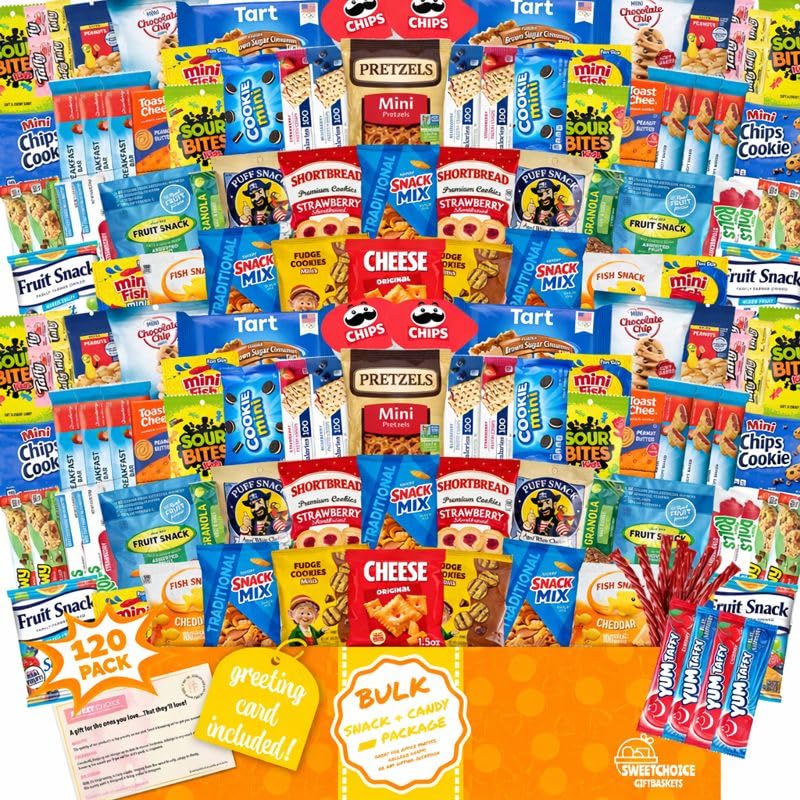 Snack Box Variety Pack (120 Count) - Bulk Snacks Variety Pack for Adults, Kids and Teens with Chips, Cookies & Bars - Care Packages for College Students, Office, Travel & Birthdays