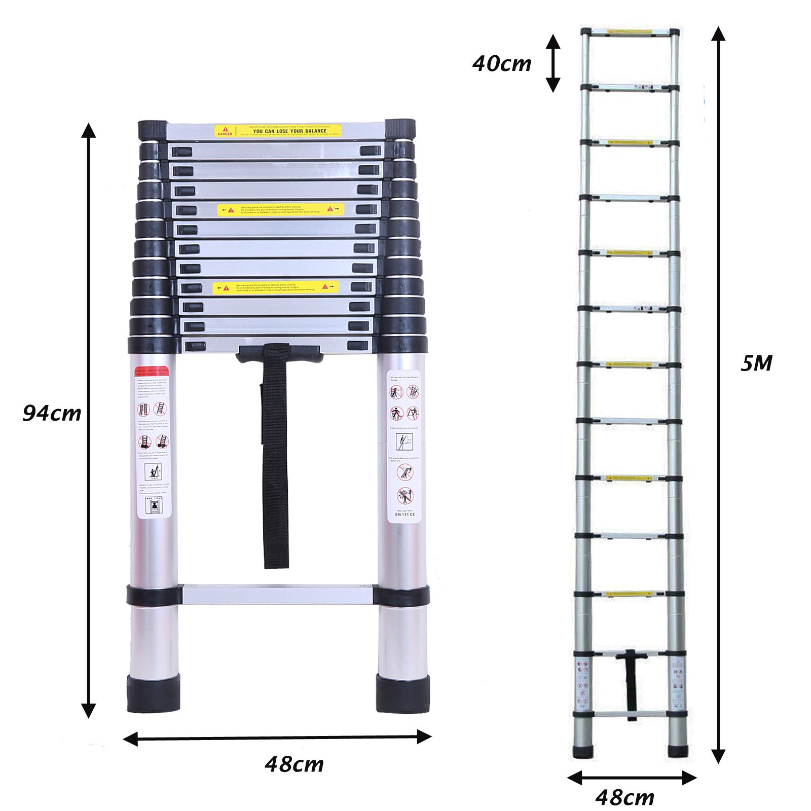Escaleras telescópicas multiusos de aluminio de 5 metros de capacidad 330 libras DIY plegable extensible Builder Supply escaleras rectas 13 pasos portátil
