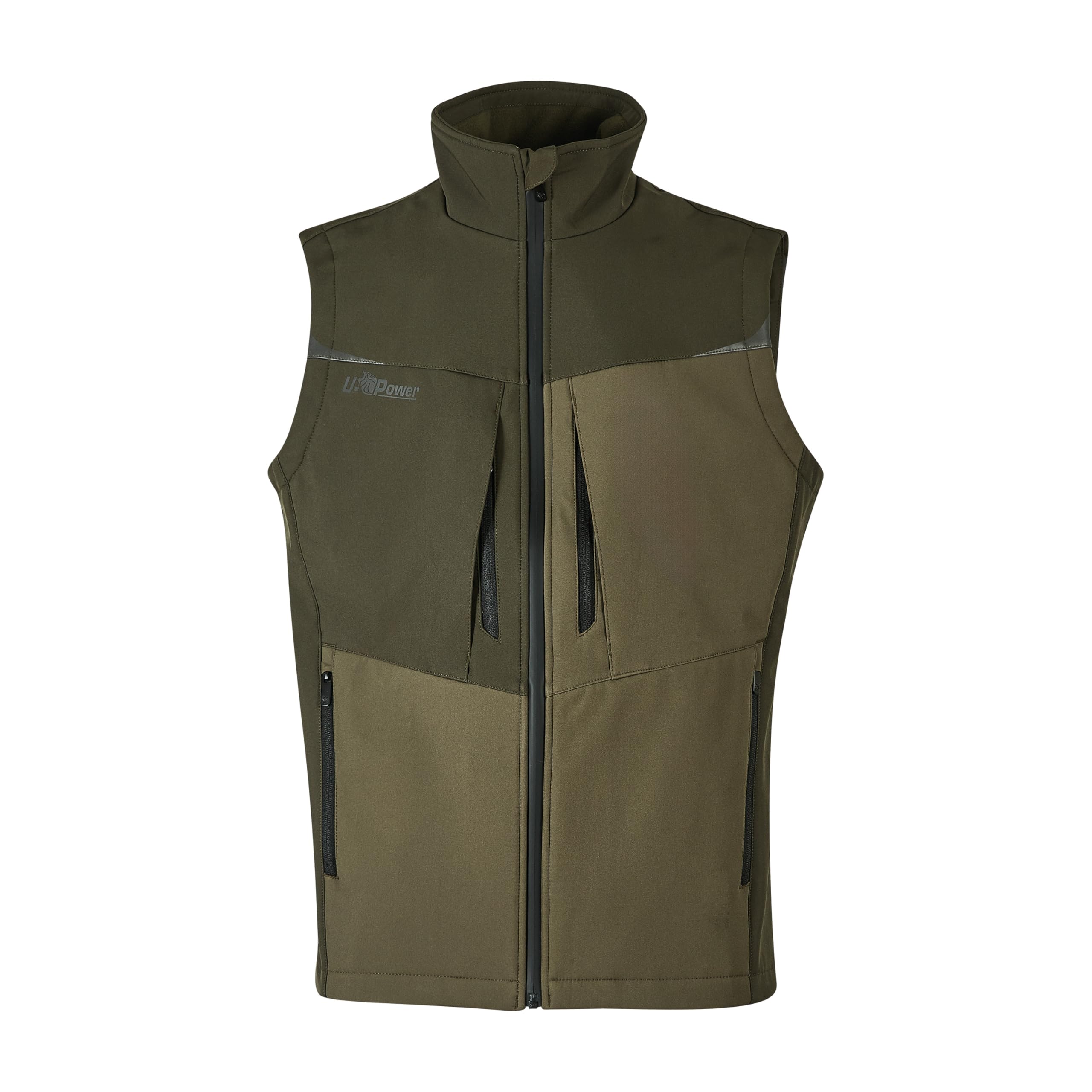 U POWER Gilet Da Lavoro Brio, Softshell con Micro-Fleece Interno In Grafene, 96% Poliestere 4% Elastane Chaleco de Trabajo Interior, Verde Oscuro, L para Hombre