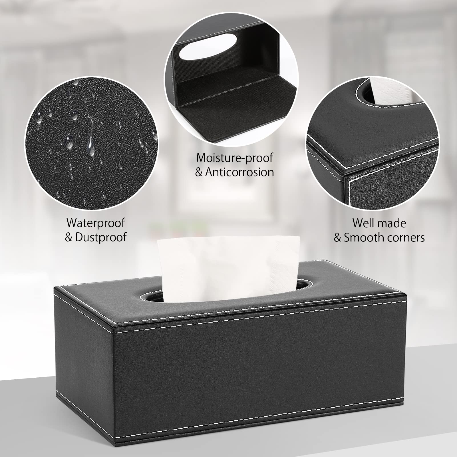 GORESE Porta Fazzoletti,Rettangolare Scatola Per Fazzoletti In Pelle Dispenser Per Fazzoletti Tissue Box Per Ufficio, Casa, Auto, Bagno(Bianco - 7