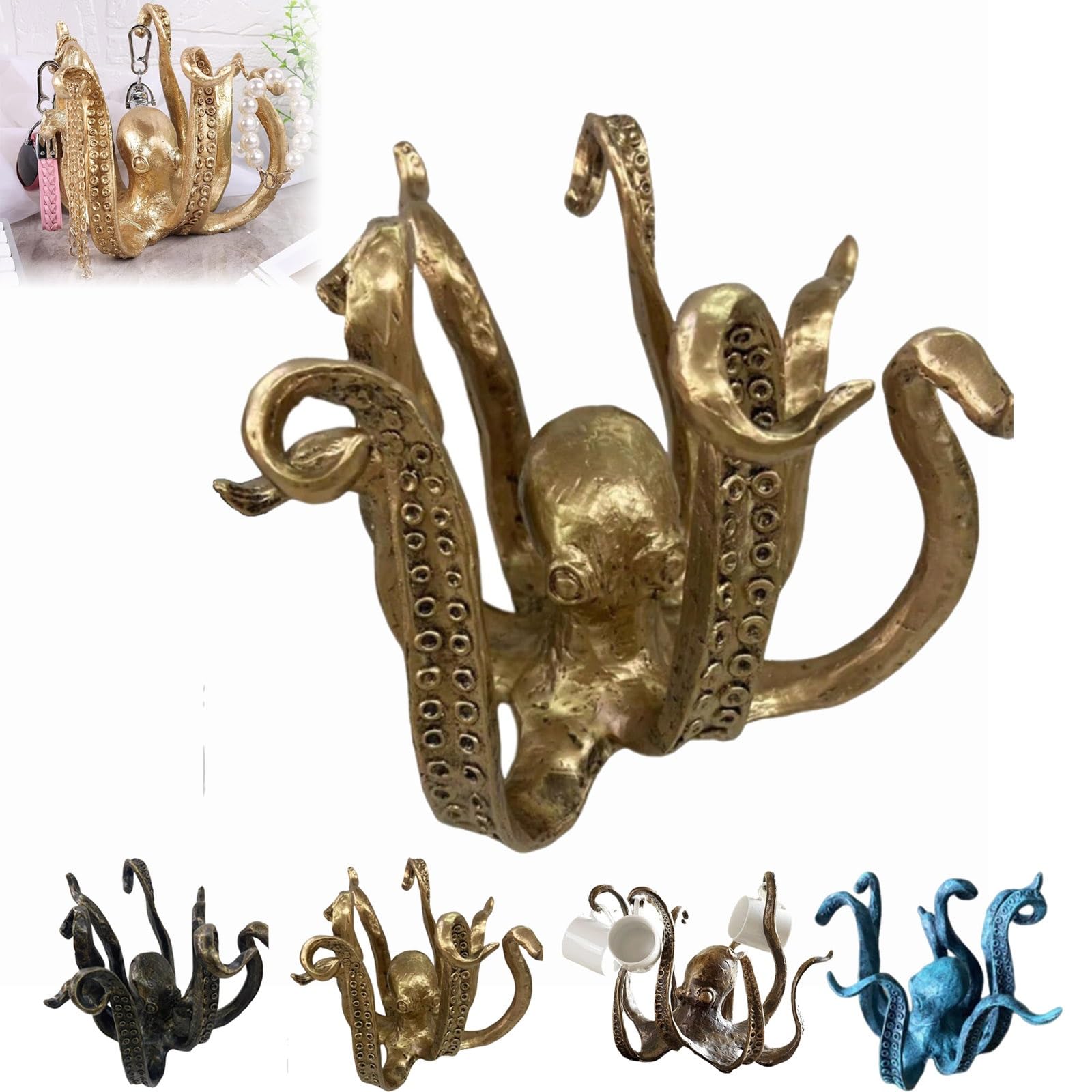 Sandne Gold Octopus Mug Holder, Octopus Coffee Mug Holder, Octopus Mug Holder For Counter Top, Octopus Cup Holder, Retro Resin Octopus Desktop Statue (Color : )