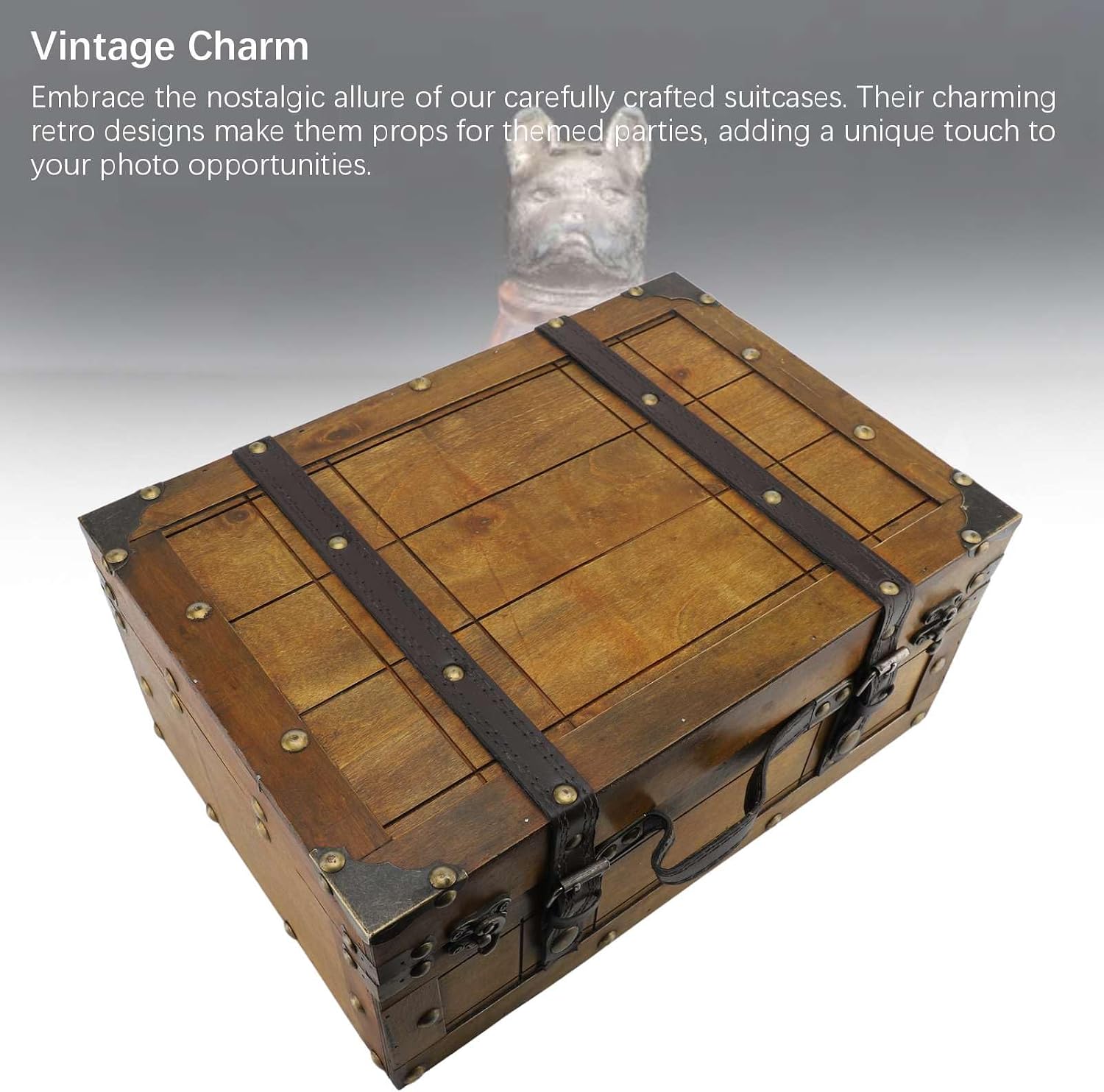 Omabeta Vintage Wooden Trunk Secure Elegant Storage Box for Home Decorative Gift Wedding Photo Props 13.5x9.5x6.02in